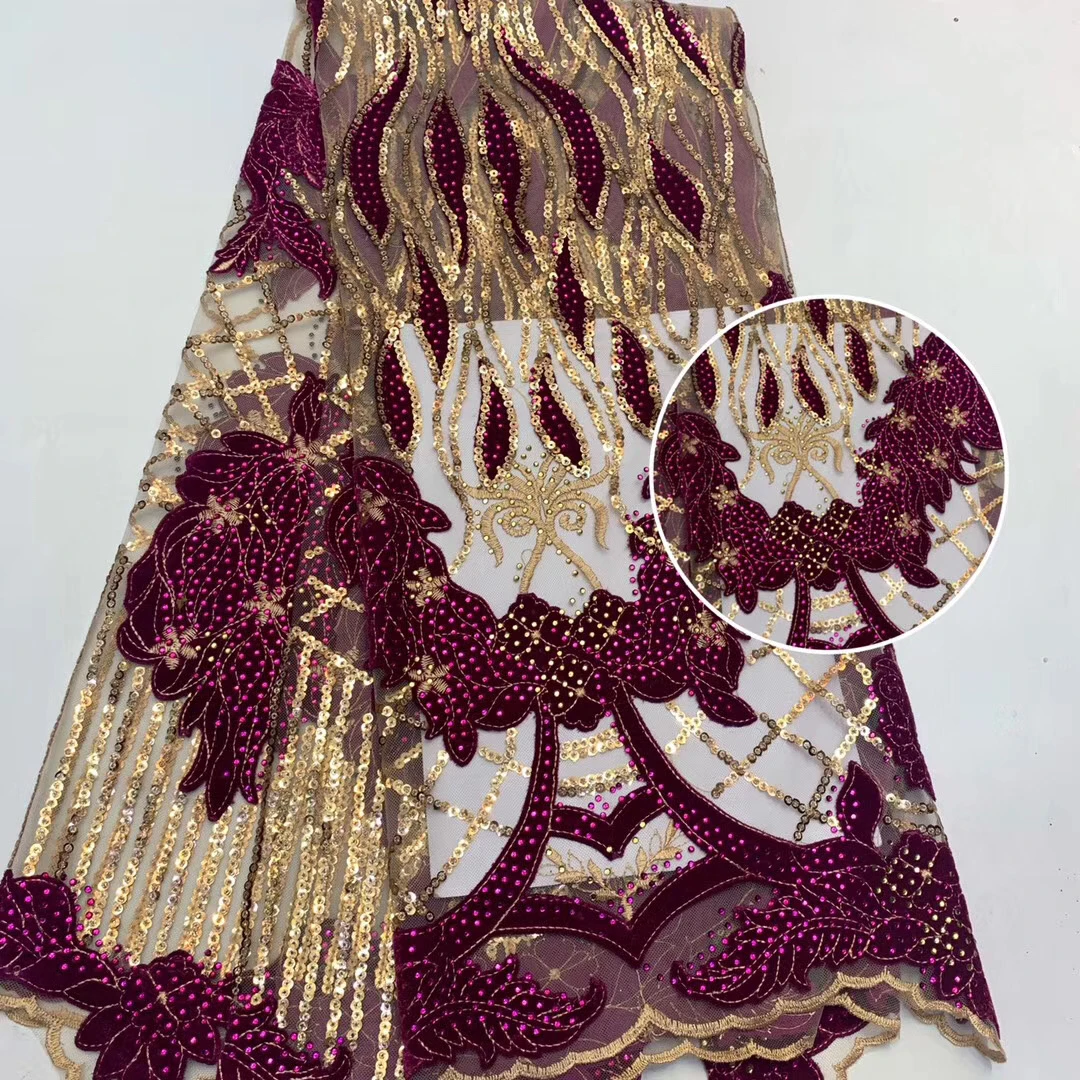 

African velvet mesh lace fabric embroidered with Nigerian lace fabric, suitable for 2020 wedding lace fabric ZX3783
