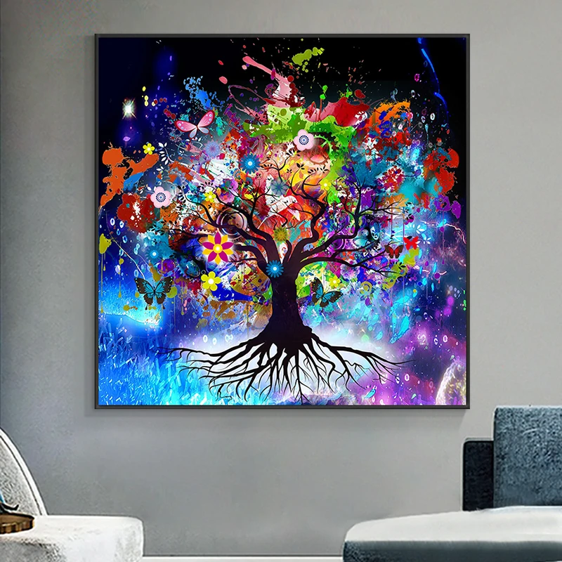 

Sacred World Tree Artwork Canvas Paintings Modern Colourful Aesthetic Minimalist Wall Art Poster Pictures Prints Home Decor