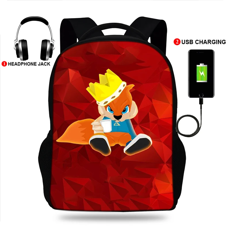 17 дюймовые рюкзаки Conker's Bad Fur Day с usb зарядкой школьные сумки для девочек