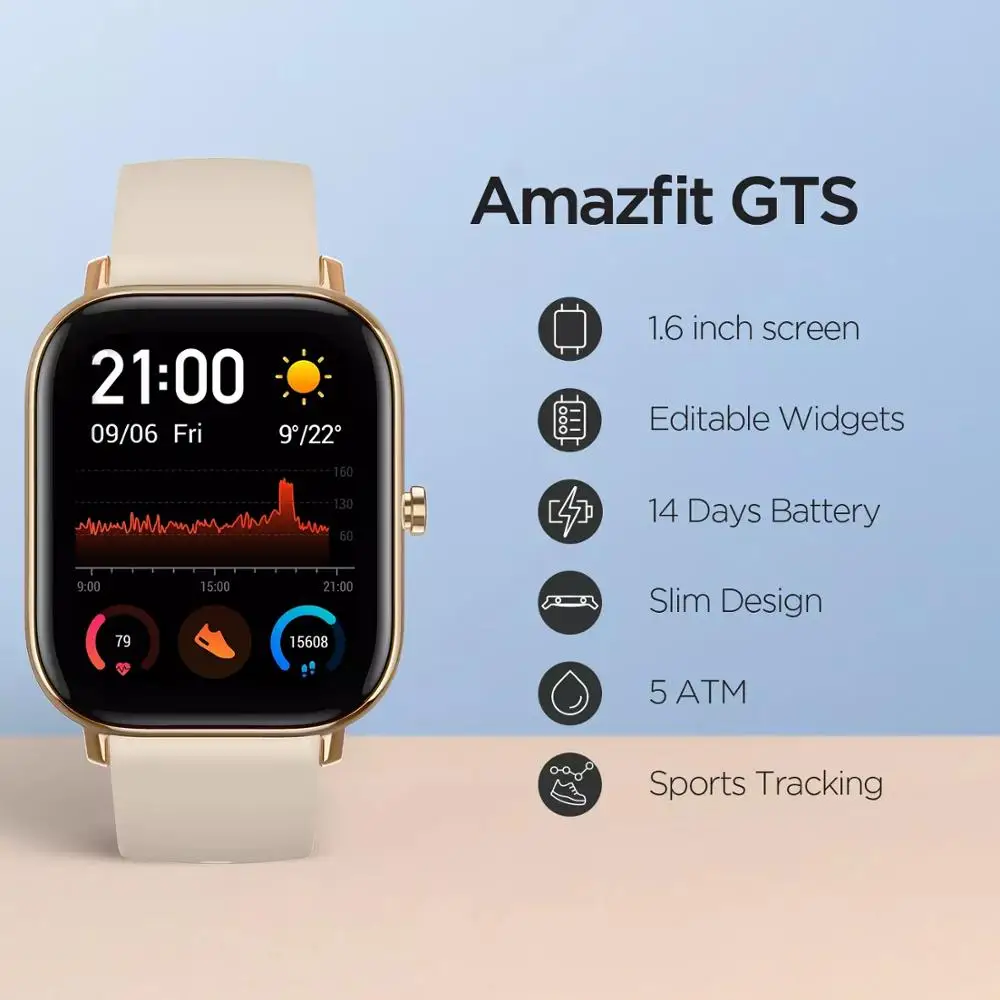 Смарт часы Amazfit GTS 1 65 AmoledGlobal Version 5ATM водонепроницаемые Huami с пульсометром и GPS для