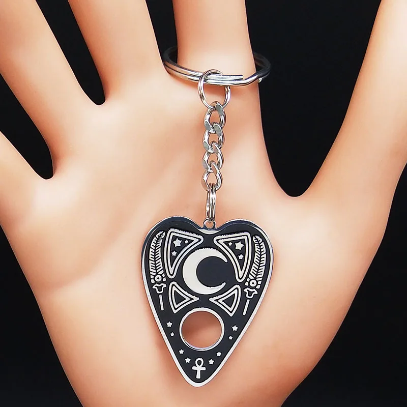 Ouija Love You To Луна нержавеющая сталь кольцо для ключей женщин черной эмалью кулон