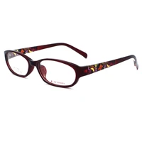 9018 new fashion tr90 female wine red frame with print design pattern temple square hinge optical glasses vintage eyeglass