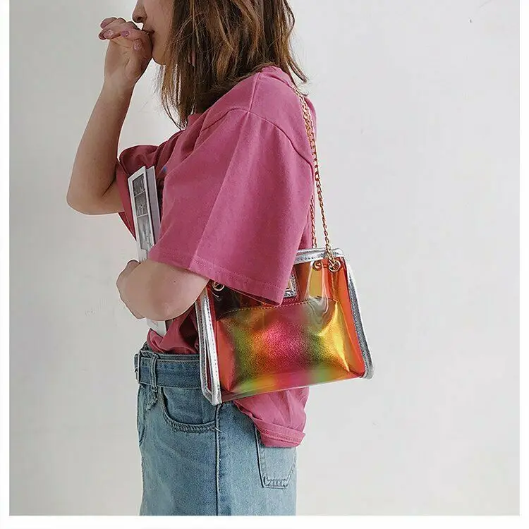 Модная женская голографическая прозрачная мини-сумка цветная контрастная