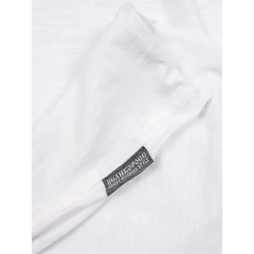 Лонгслив Великоросс однотонный белого цвета V образный дизайнерский вырез