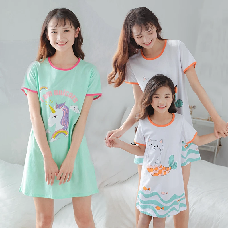 Ночные рубашки для мамы и дочки платья девочек детские пижамы семейная одежда