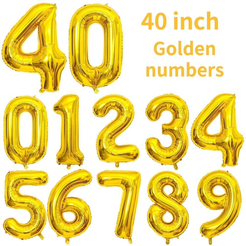 

40-inch Number Balloons Happy Birthday Party Decoration Wedding Accessories Decoration Gold Gold Aluminum Film Balloon Wholesale