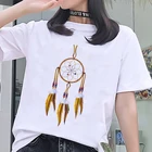 Летняя модная женская Футболка Harajuku с принтом Ловец снов, футболка для отдыха с коротким рукавом, белые топы, женская футболка