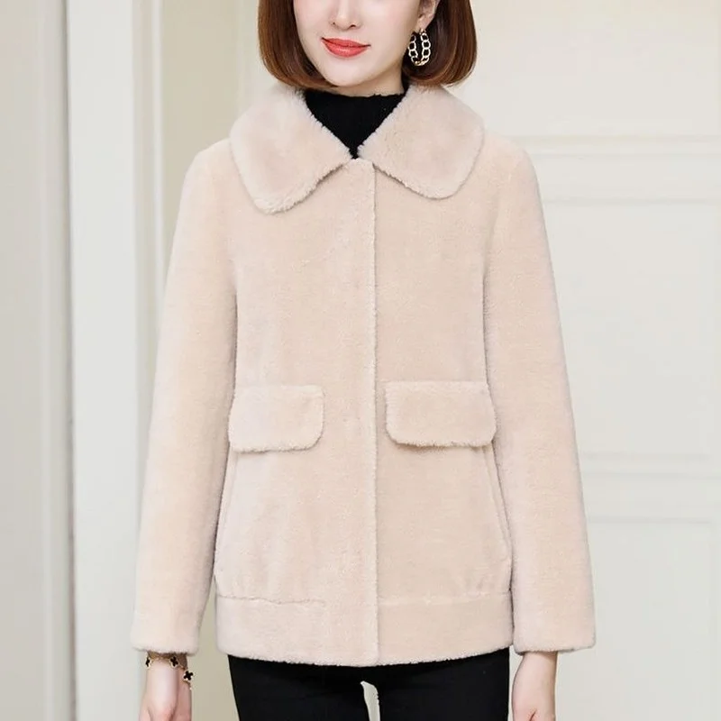 Women Autumn Winter Genuine Real Fur Sheepskin Coats Ladies Loose Casual Outwear Female Thick Warm Sheep Shearing Jacket X94