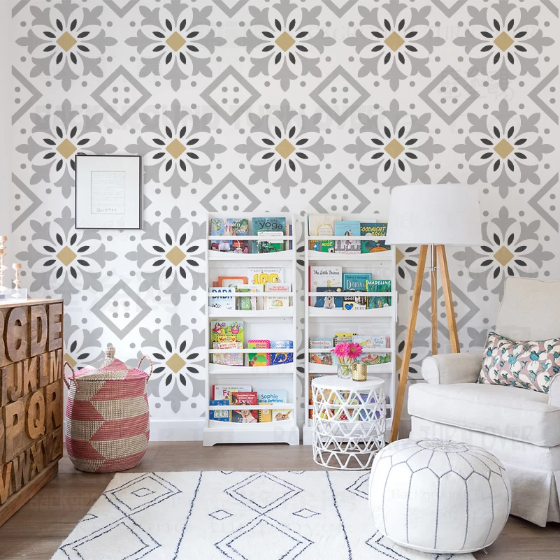 Трафарет для стен 40/50 см большой декоративный дамасский шаблон многоразовый