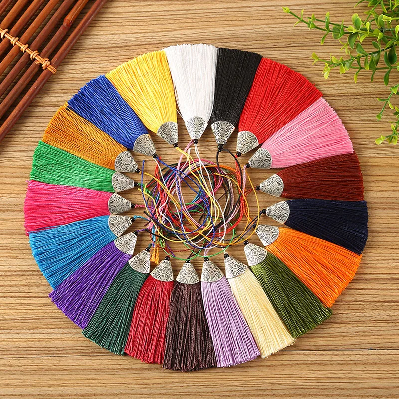 

2pcs 8cm Polyester Silk Tassel Brush Pendant Earring Charm Satin Tassel DIY Jewelry Making Wedding Home Decor accessor