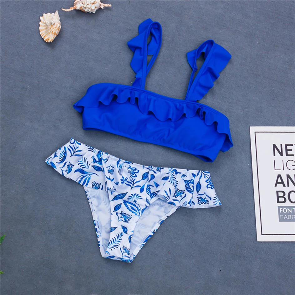 

Sexy Ruffle Bandeau Bikinis 2021 Swimwear Women Swimsuit Female High Waist Bikini Set Swimming for Bathing Suit Woman Swimsuits