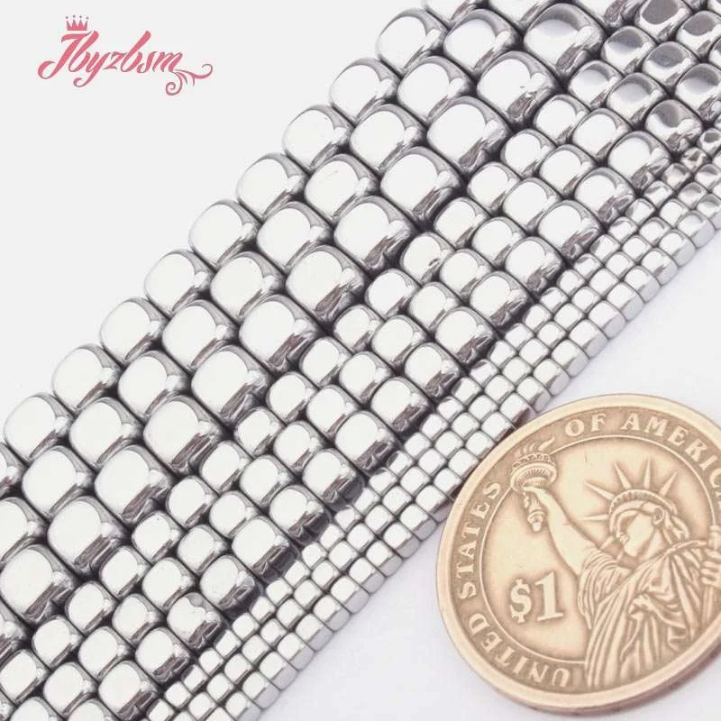 2 3 4 6 мм Гладкие кубические серебряные гематитовые бусины из натурального камня