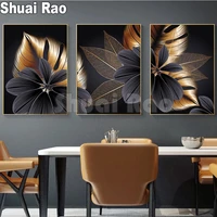 black golden plant leaf diamond painting modern home decor abstract wall art painting nordic picture living room decoration