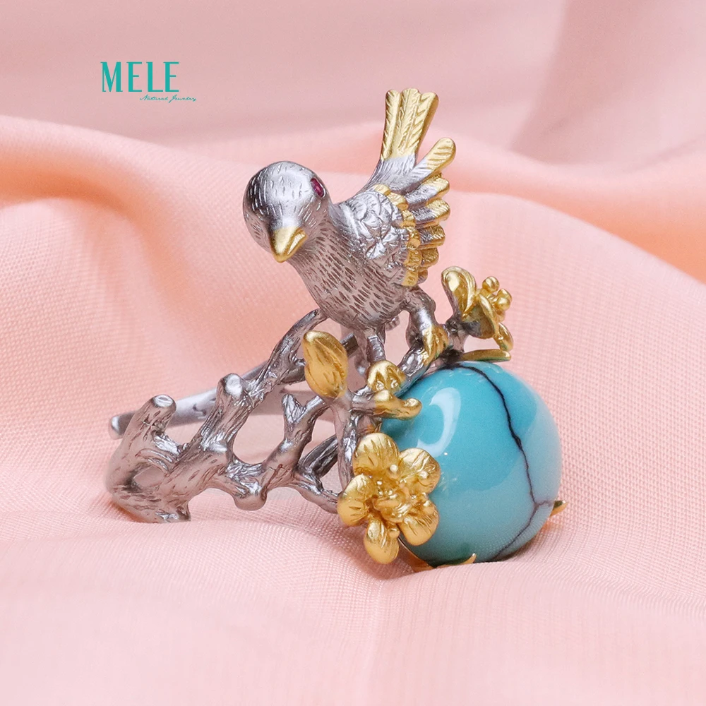 Natural Turquoise Lovely Little bird Flower 925 silver Ring | Украшения и аксессуары