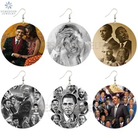 somesoor printed great black history leaders wooden drop earrings american president obama african martin luther king designs