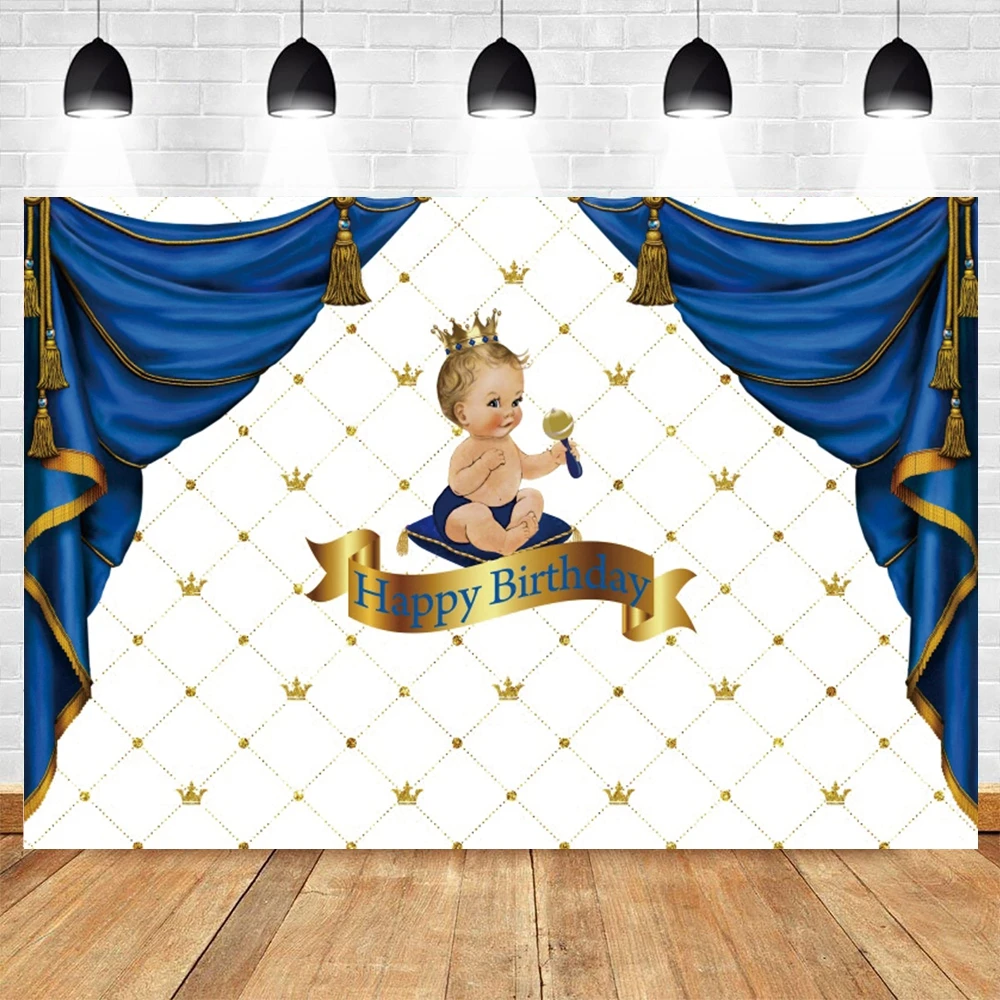 Yeele новорожденных Baby Shower День рождения синий Шторы фон с короной для фотосъемки в