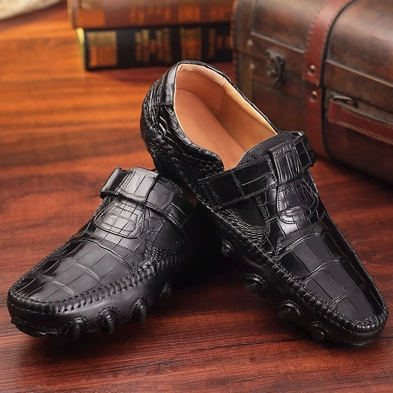 

New crocodile leather genuine men's belly round head versatile business casual designer shoes high quality luxury brand fashion