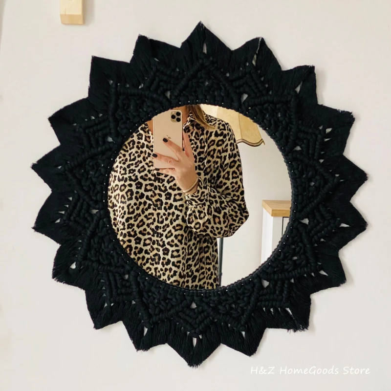 bohemia macrame handmade makeup decorative mirror wall tapestry for bedroom livingroom bathroom home decor shower round mirrors free global shipping