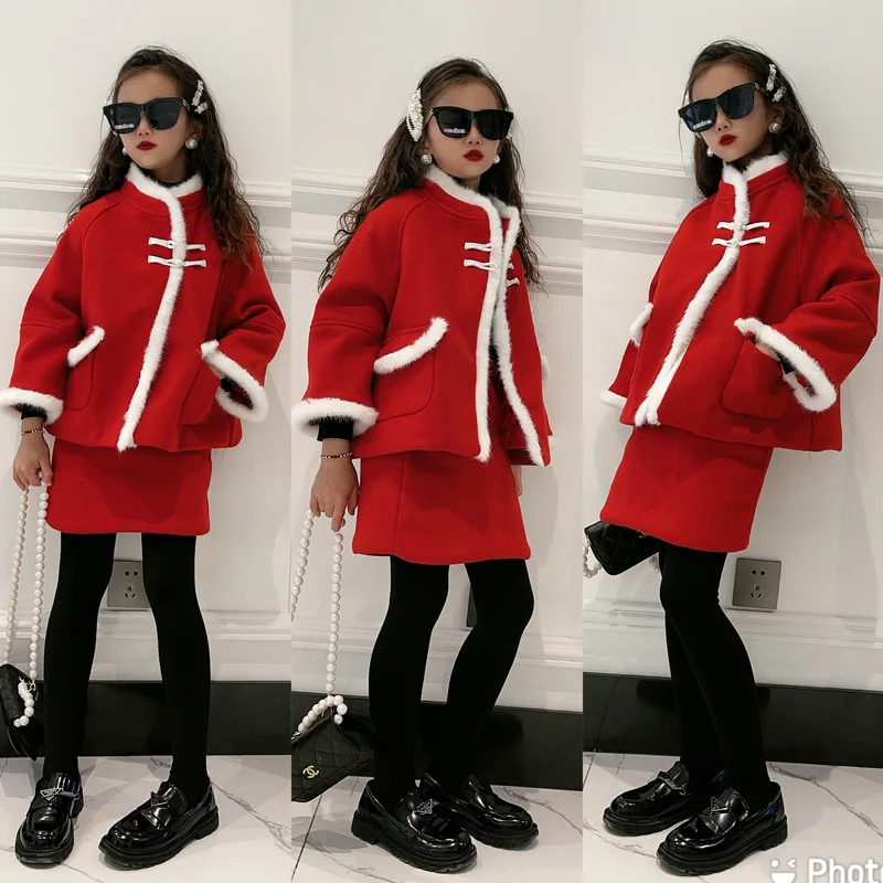 

Girls' cashmere coat thickened warm and western style 2021 winter new middle-aged children's suit