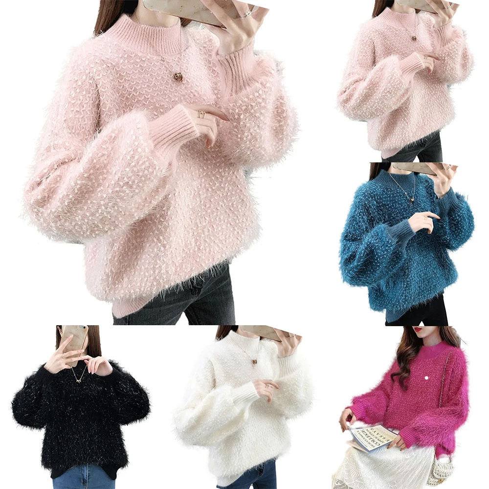 

Womens Winter High Neck Long Sleeve Knitted Sweater Jumper Casual Warmer Pullover Tops
