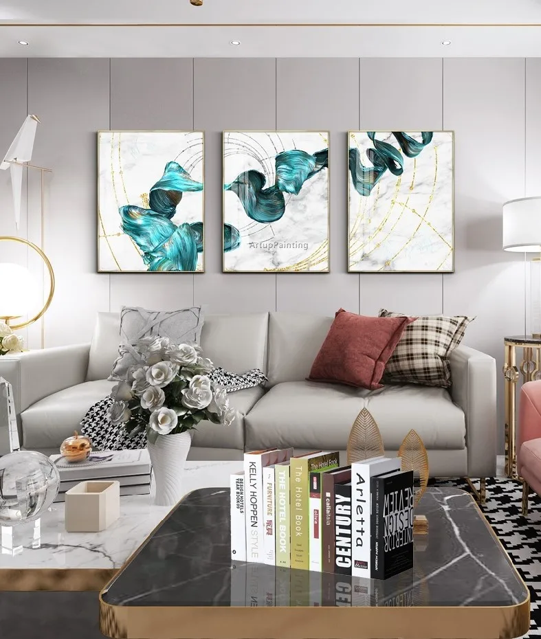 Goede Abstract Olieverfschilderij Hand Geschilderd Blauw Art Wall Decor Schilderen Voor Woonkamer Woondecoratie Cuadros Abstractos