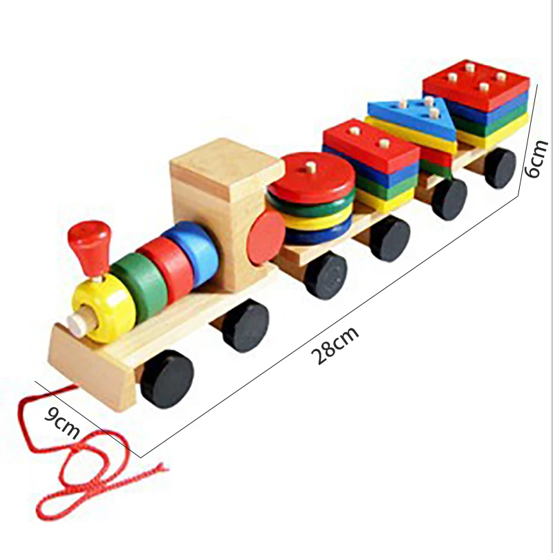 

Kids Small Wooden Train And Dragging Carriage Geometric Color Shape Matching Early Education Diecast Toys Vehicles for Children