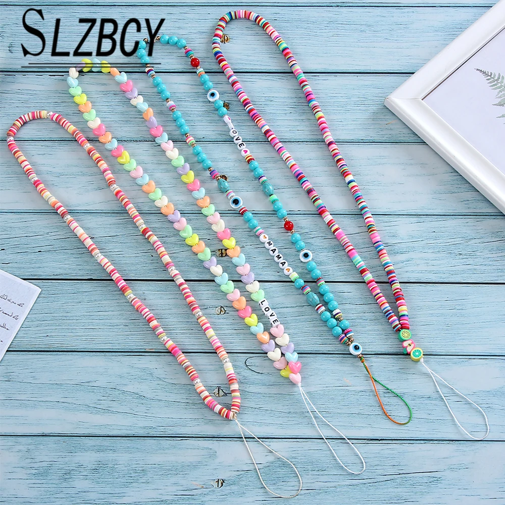 Геометрической формы сердца круглые акриловые бисерные мобильный телефон цепи