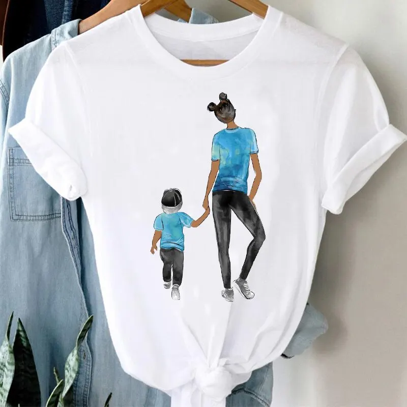 

Short Sleeve Female Watercolor Cartoon Girl Mom Mother Anime Tshirt Harajuku Street Style Fashion Clothes Feminine Tee-Shirt