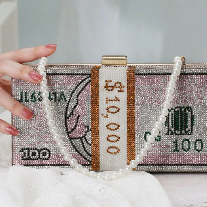 

Stack of Cash Crystals Women Money Evening Clutch Bags