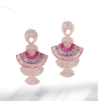 fashion heavy industry color zircon earrings stereo gradient pink fan shaped earrings women a163