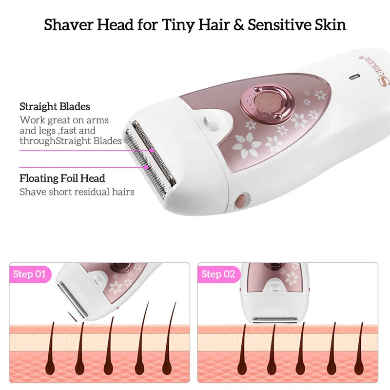 

Surker Female Rechargeable Hair Epilator Hair Removal Shaver Machine Women Lady Shaving Trimmer Bikini Legs Body depilador