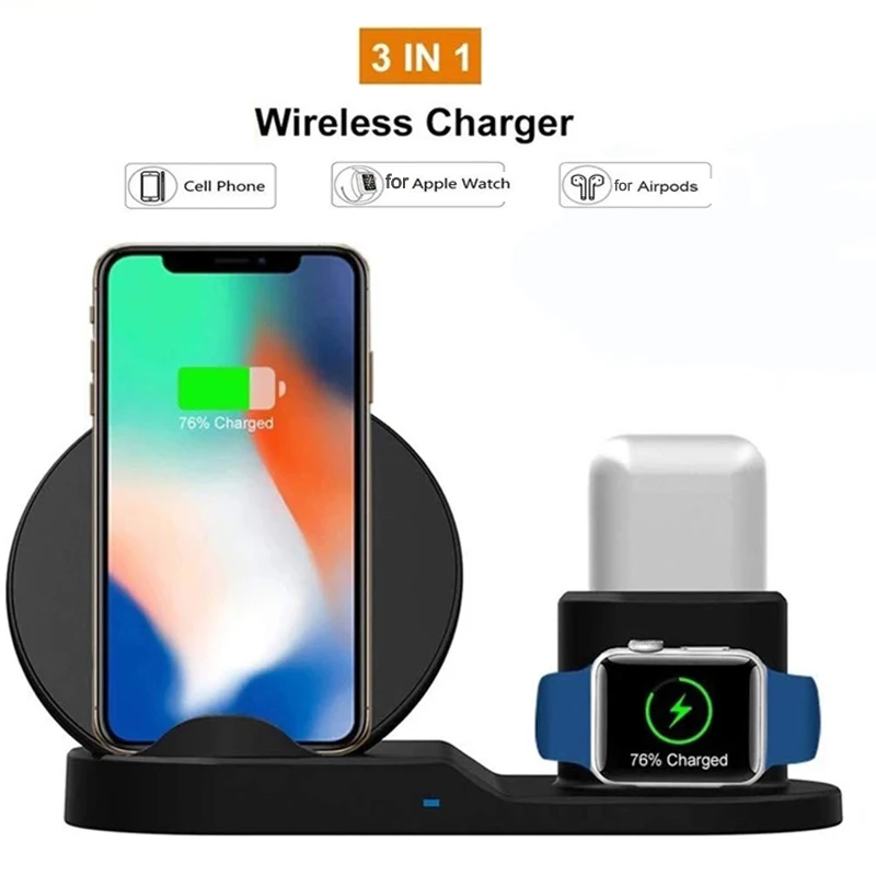 Беспроводное зарядное устройство 3 в 1 10 Вт док станция для AirPods iPhone 11 Pro X Xs Max XR 8 Apple