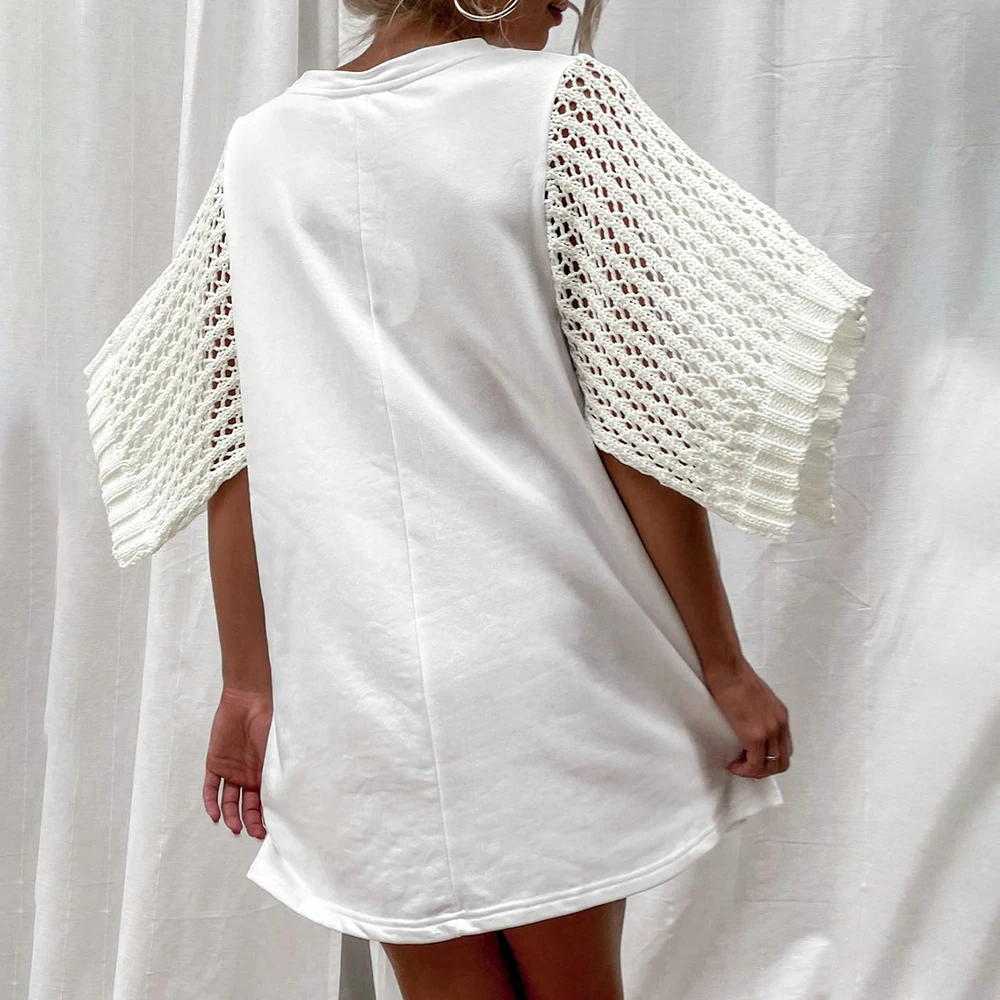 

Women Fashion Cloak Sleeve Sleeve Mini Dress Loose Solid Crew Neck Summer Three Quarter Lady Dress New 2021 Female Vestidos D30