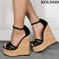 kolnoo new classic handmade ladies wedges heel sandals buckle ankle strap sexy summer platform evening party fashion prom shoes