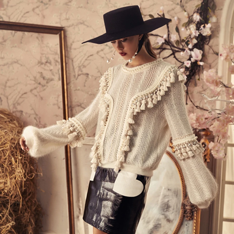 TEELYNN boho пуловер для женщин с жемчужными заклепками инкрустация бахрома 2019 осень