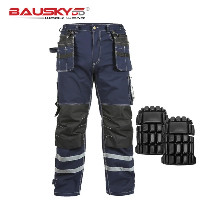 

Bauskydd Multi Pocket Cargo Pants Men Work Safety Reflective Pants Mens Trousers For Autumn Winter hi vis Workwear Free Shipping