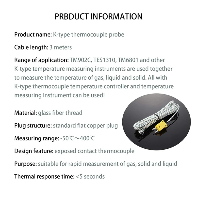 

5Pcs K Type Thermocouple Temperature Probe Sensor Temperature Sensing Line
