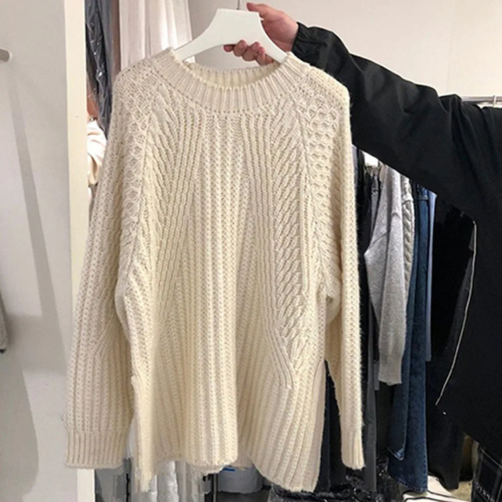 

Женский вязаный Свитер оверсайз с длинным рукавом и круглым вырезом