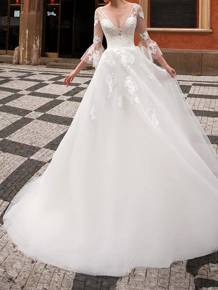 

MNGRL New Simple Wedding Dress Backless Sleeveless Design Chiffon Lace Bride Dresses Princess Dress Plus Size Tailor-made