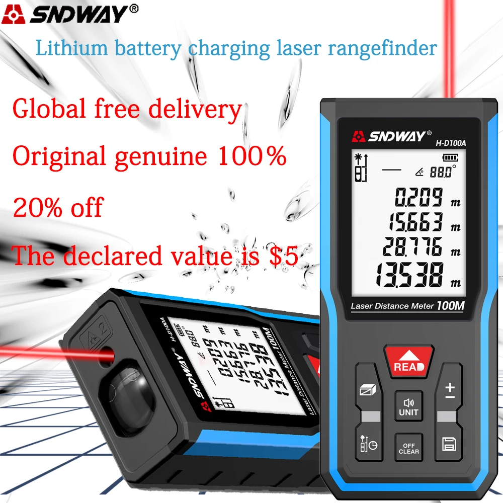 

SNDWAY Laser Distance Meter 50m 70m 100m 120m Rangefinder Digital Range Finder Trena Roulette Ruler Distance Measuring Tape