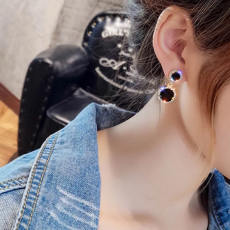 Модные Серебряные сережки-иглы черные круглые сережки новинка 2019 темпераментные