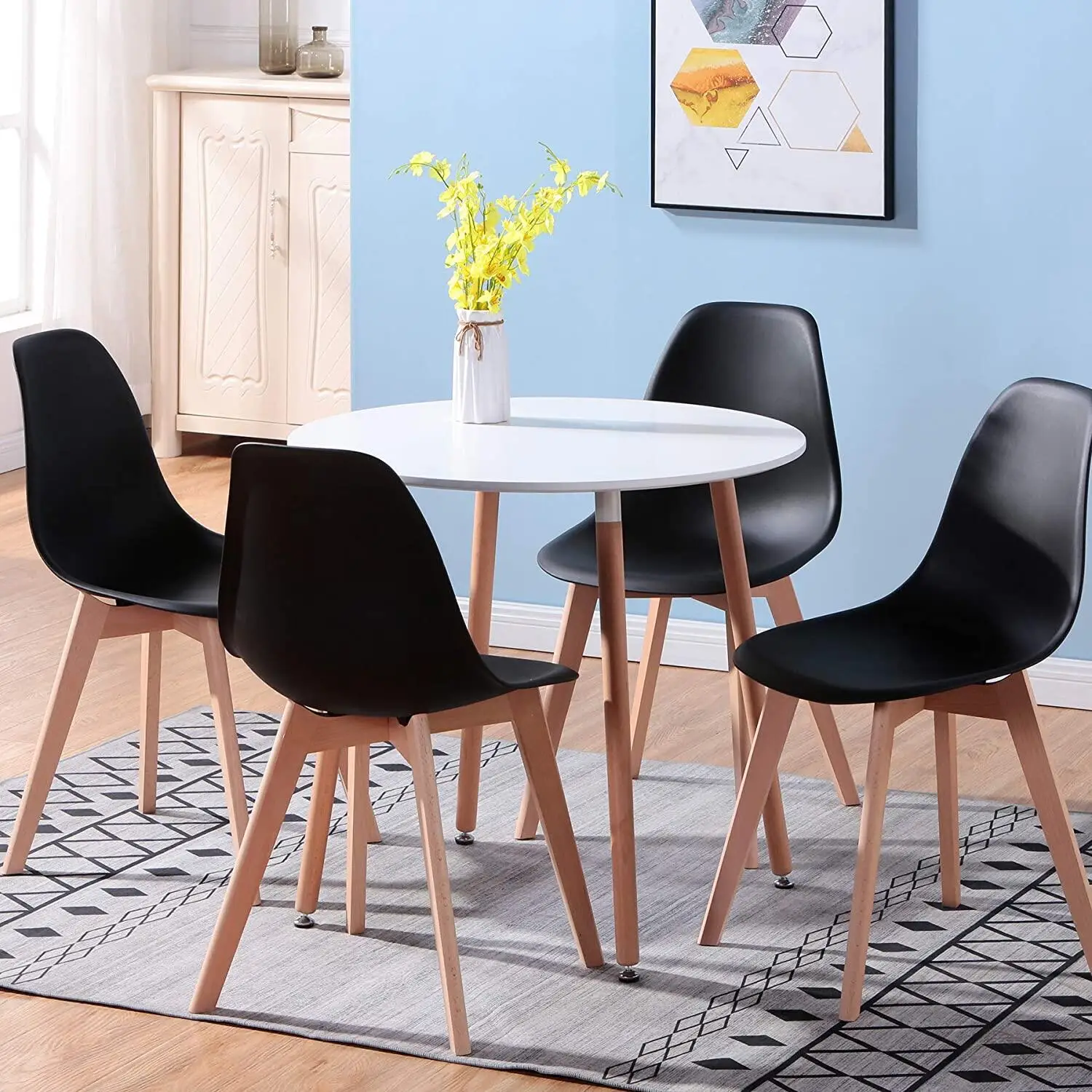 

A set of 4 Nordic medieval style dining chairs, solid wood feet, living room dining room study (white/black/Gray)