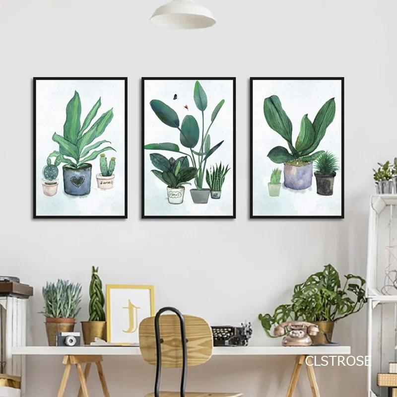 Плакаты с зелеными растениями в скандинавском стиле лаконичные художественные