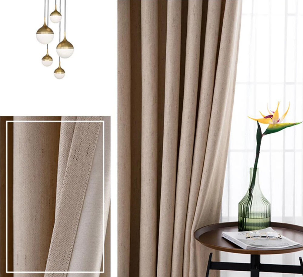 

Modern Blackout Curtains For Kitchen Bedroom Window Treatment Blinds Finished Drapes Solid Beige Thermal Insulated Room Curtains