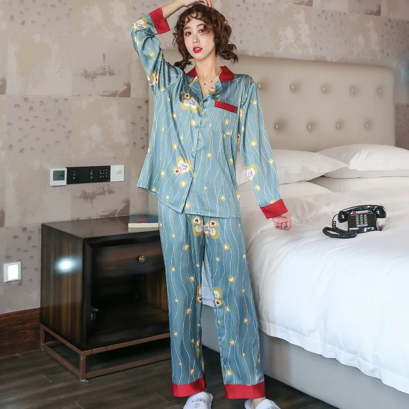 Новинка Осень-зима 2020 разноцветная Шелковая пижама Кардиган с длинным рукавом