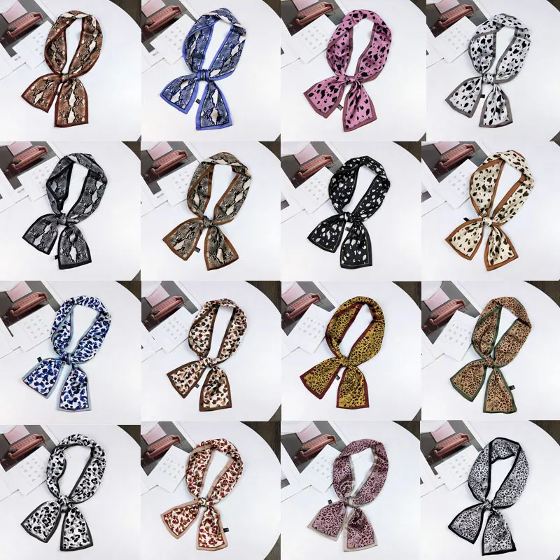 

Small Silk Scarf For Women 2020 Leopard Print Handle Bag Ribbons Brand Fashion Head Scarf Small Long Skinny Scarves Wholesale