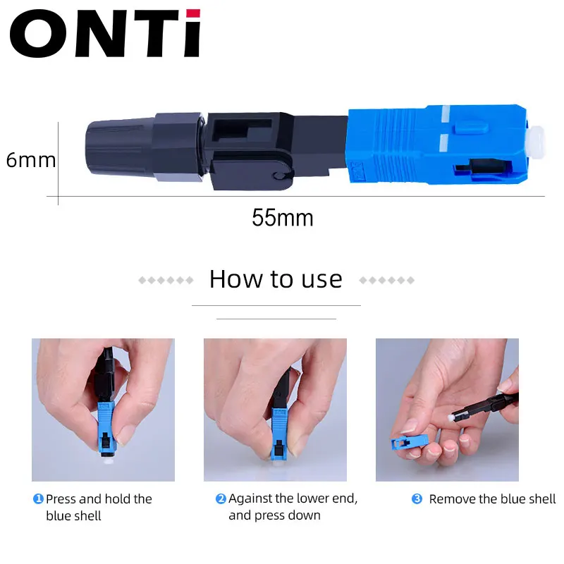 ONTi 200 шт. встроенный SC UPC волоконно-оптический Быстрый разъем FTTH одномодовый волоконно-оптический SC быстрый разъем SC адаптер полевой сборки