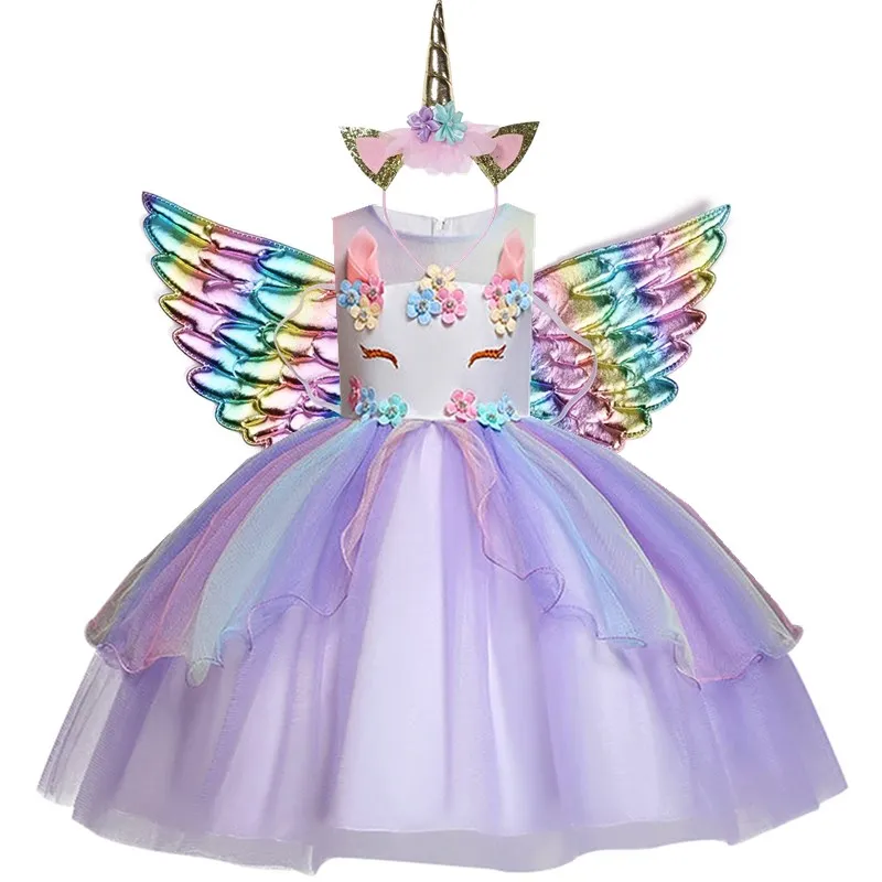 Новогоднее праздничное платье-пачка с изображением единорога для девочек; Детский костюм с вышивкой; Свадебные платья для девочек; vestidos От 3 до 10 лет