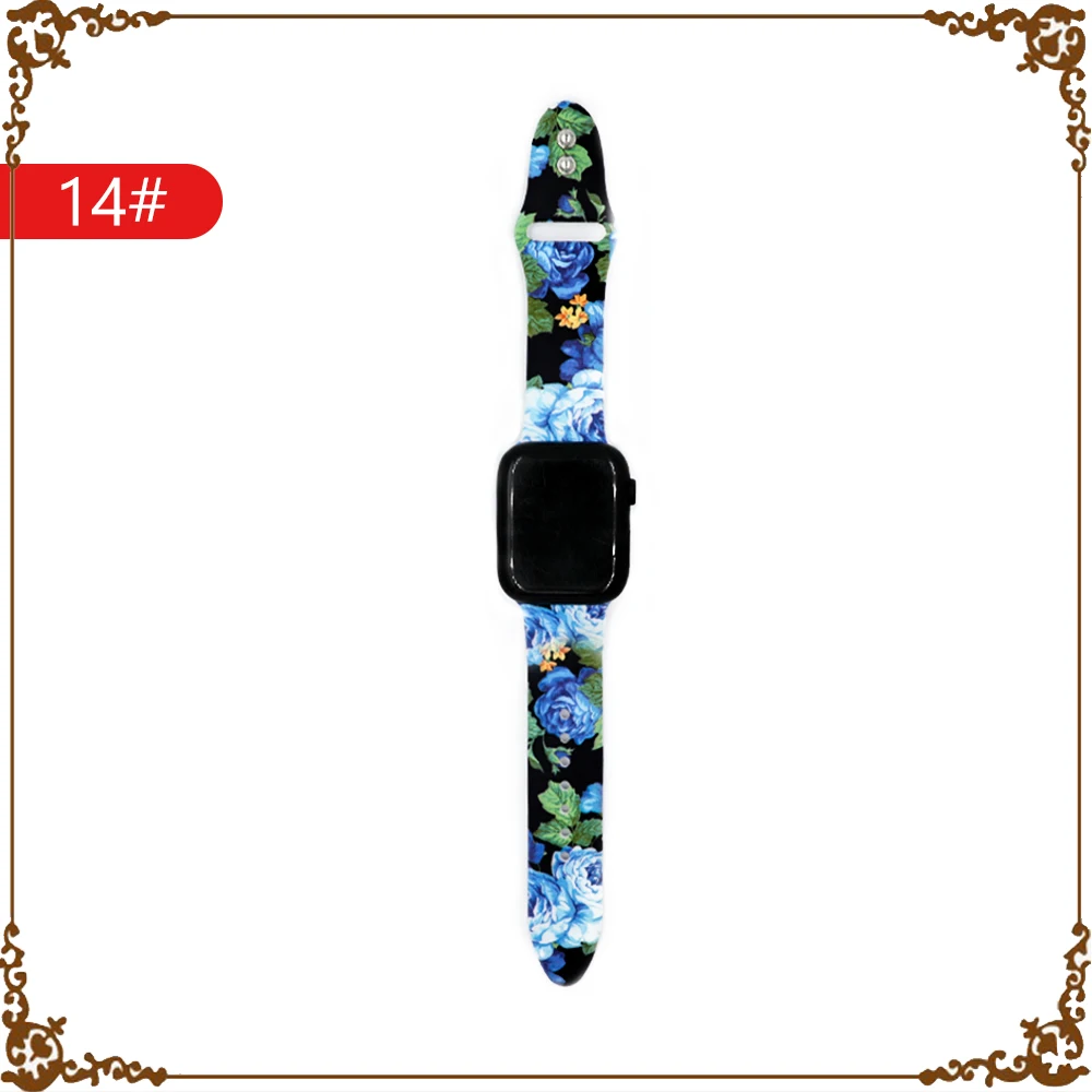 14 Цветочный ремешок для apple watch, 4 ремешка, 44 мм, 40 мм, ремешок correa iwatch, 42 мм, 38 мм, силиконовый браслет, apple watch, 5, 4, 3, 2, аксессуары для часов - Цвет ремешка: 14