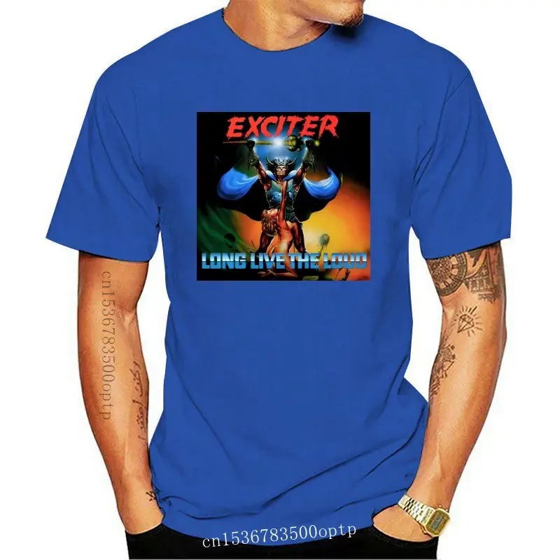 

Новинка, Мужская черная футболка с надписью EXCITER Long Live The Loud Metal Rock Band, размеры S-3XLHip-Hop, футболки